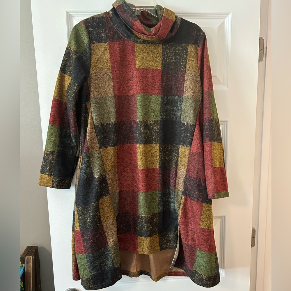 Multicolor Plaid Cowl Neck Dress or tunic